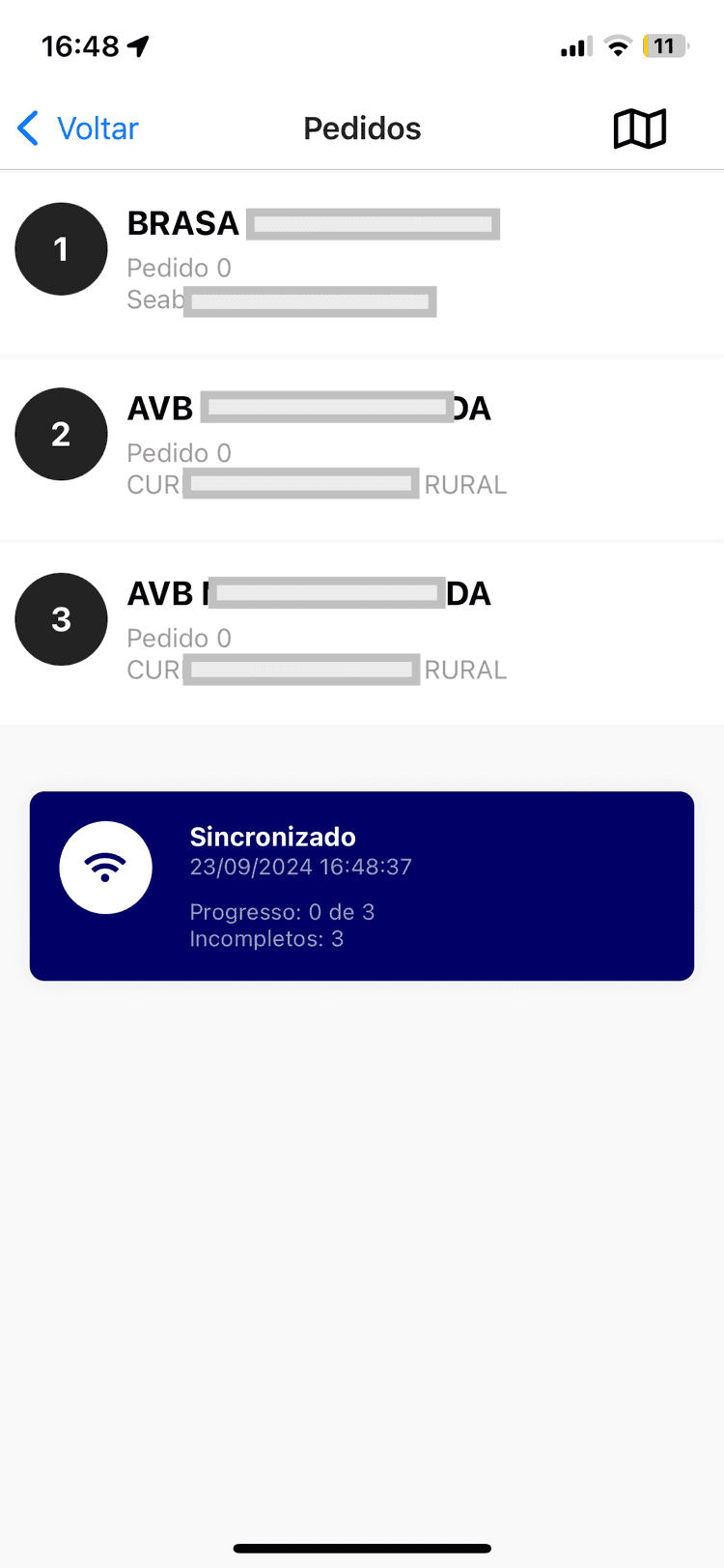 Lista de entregas no aplicativo Meu Rastreio