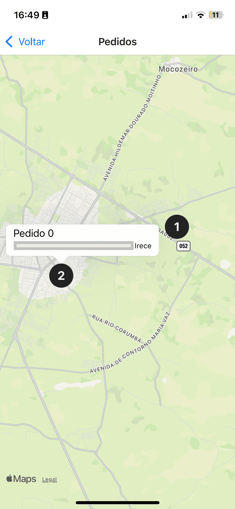 Mapa de entregas no aplicativo Meu Rastreio